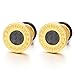10MM Mens Gold Steel Stud Earrings with Carbon Fiber, Cheater Fake Ear Plugs Gauges, 2