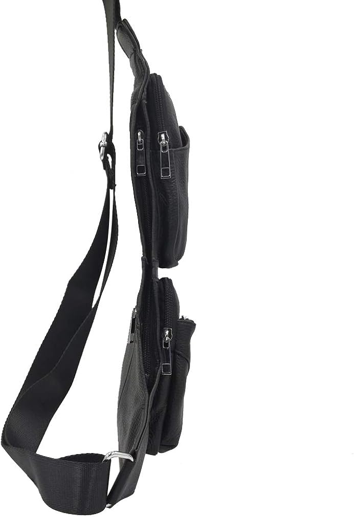 Xieben Leather Sling Bag Backpack for Men Women Crossbody Shoulder Chest Day Pack Outdoor Travel Sports Hiking Daypack #07black - Image 3