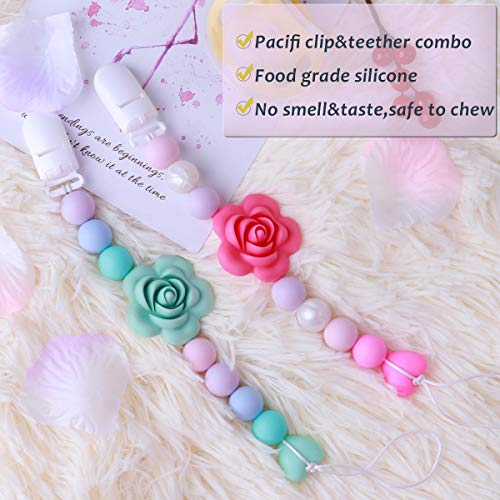 MCGMITT Pacifier Clip Girl, Silicone Baby Teething Relief Toys Beads for Girls, Soothie Pacifier Holder & Binky Clips, Best 2 Pack - Thumbnail 2