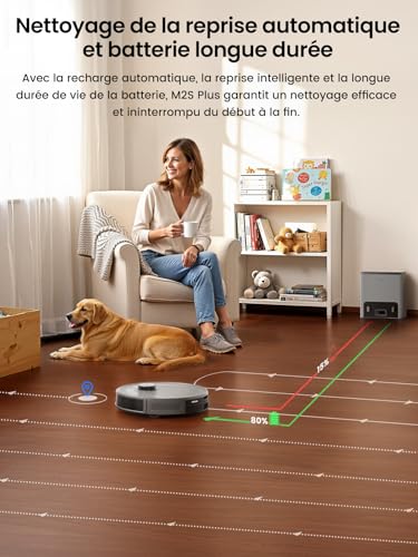 Lefant M2S Plus Robot Vacuum Cleaner with Station, 10000 Pa Suction, Prevents Obstacles, Automatic Suction, Self-Charging, Autonomy 240 Min, Pet Hair, Carpets and Hard Floors, Alexa/App/WiFi, Grey