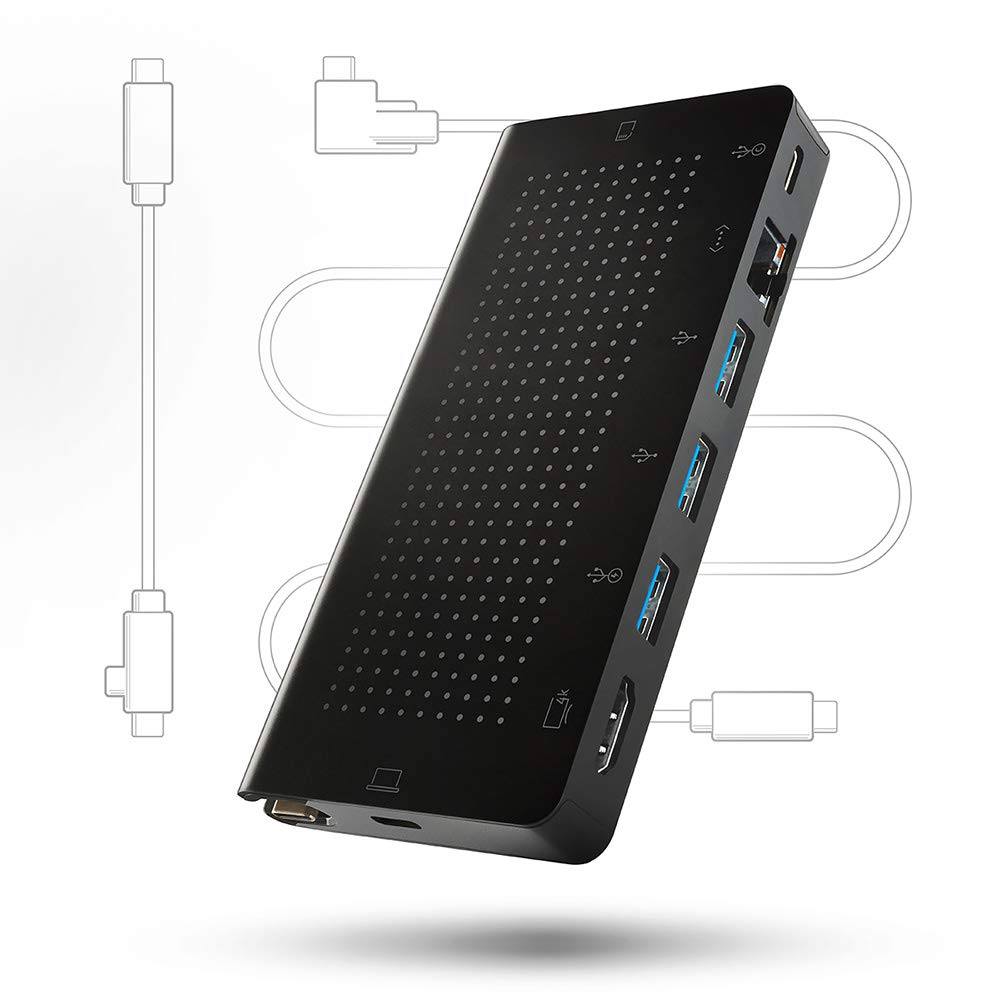 Twelve South StayGo | USB-C Hub for Type C MacBooks, Laptops and iPad Pro with included 1 meter desktop cable + stowable travel cable for Home, Office & Travel, Black