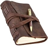 Leather Journal for Mens Womens - Leather Bound Journal - Genuine Brown Leather Travel Journal - Personalized Sketchbook - Refillable Soft Diary - Real Handmade Vintage Writing Notebook - Journal Set