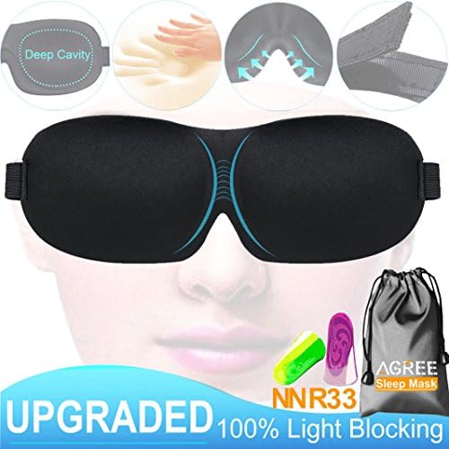 Sleep Mask 100% Light Blocking Contoured 3D Eye Sleeping Mask Lightweight Memory Foam Blindfold with Adjustable Strap,No Pressure for Women Men Travel,Insomnia,Shift Work + Noise Cancelling Ear Plugs