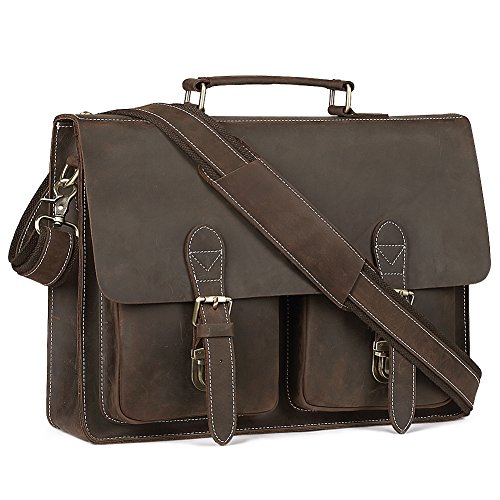 Leather Messenger Bag for Men Handmade Laptop Briefcase Fit 15.6 Inch Pabin (Vintage Coffee)