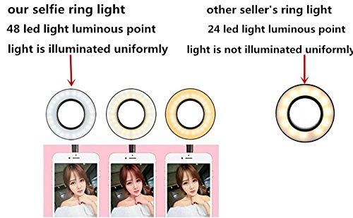 Velouer Selfie Ring Light (3 Color Light 10 brightness) Clip Cell Phone Holder for Live Stream,Video Chat,Facebook,YouTube,360 Rotating Arms Lazy Bracket Desk LED Lamp for Bedroom,Office,Kitchen Black