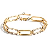 MURNA KARE Dainty Gold Bracelets for Women - Gold Heart Charm/Paperclip CZ Link Bracelet, Simple Chain Jewelry | Minimalist Statement Jewelry Gifts