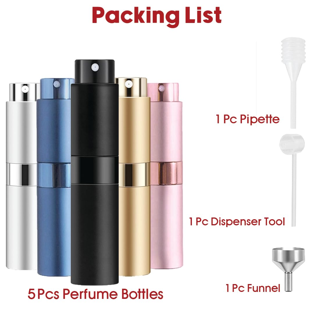 8ml Perfume Atomizer, 5 pcs Perfume Travel Refillable Bottle, Empty Cologne Travel Bottle, Atomizer Sprayer For Perfume