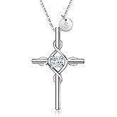RIVIKO Cross Pendant Initial Necklace for Women,925 Sterling Silver Dainty Letter Necklaces,Alphabet Name Personalized Jewelry Valentines Anniversary Christmas Birthday Gifts for Women Her Mom Wife