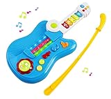 Toy Guitar Battery 3-in-1 Electric Kids Guitar Toy with Violin Stick and Piano Keyboard Transformation w/ Lights, For Kids Boys Girls Children Educational Musical Set (Blue)