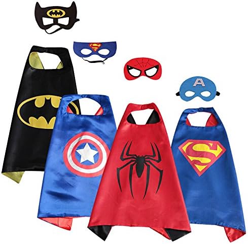 Asgift Cape and Mask Set of 4 Different Superhero Dressing Up Costumes for Kids