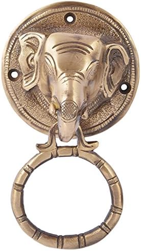 Rajkruti Brass Antique Elephant Face Door Knocker/ 6 inch / Showpiece / Door Hanging / Indian Handicraft (Brown)