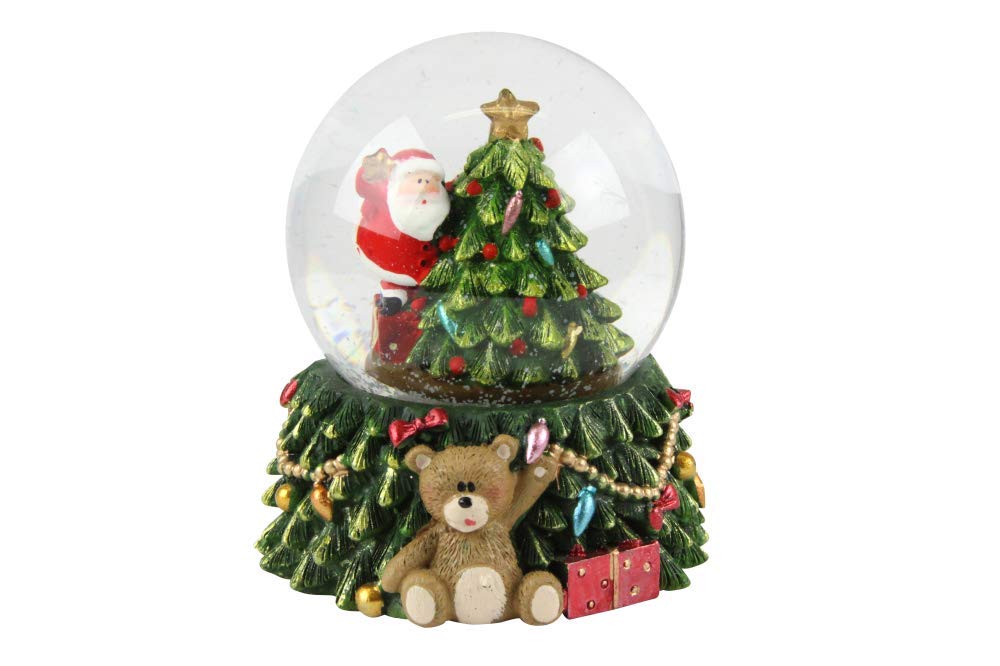 Gisela Graham Santa with Christmas Tree Led Light up ,Resin and Glass Snow Dome