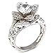 White / Rose / Yellow Gold Plated or Sterling Silver Hand Carved Vintage Inspired Blooming Rose Flower CZ Engagement Ring