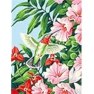 Komidea DIY Oil Painting, Adults Paint by Numbers Kit for Beginner, Hibiscus Hummingbird Painting without Wooden Frame 16x20inch for Home Wall Decoration