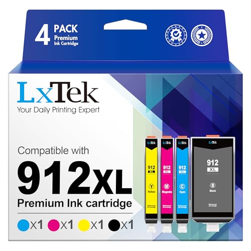 LxTek 912 XL 912XL Compatible with HP 912 XL Pack of 4 Ink Cartridges for HP Officejet Pro 8022 8025 8020 8024 8023 for HP Officejet 8010 8012 8014 8015 8017 (Black Cyan Magenta Yellow, 4 Pack)