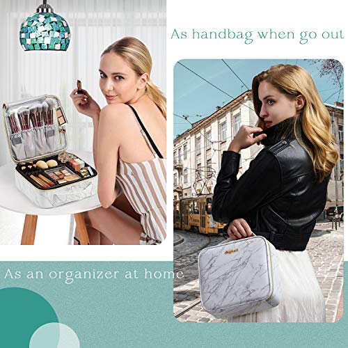 Marble Leather Makeup Case Cosmetic Bag PU Leather Makeup Organizers Storage Portable Brush Holder with Adjustable Divider Zipper Pocket for Cosmetics Tools Gadgets Gift for Women, White 5 Marble Leather Makeup Case Cosmetic Bag PU Leather Makeup Organizers Storage Portable Brush Holder with Adjustable Divider Zipper Pocket for Cosmetics Tools Gadgets Gift for Women, White