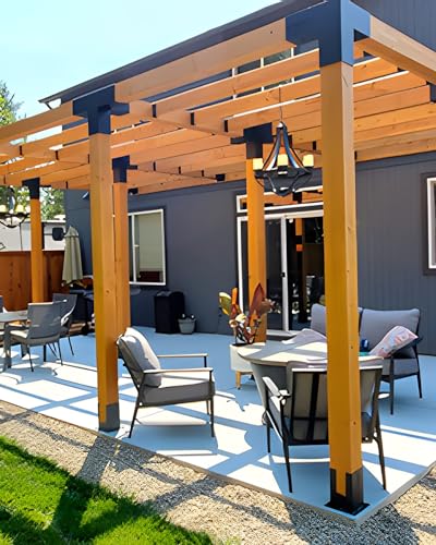 ORIGLE 6x6 Pergola Brackets, 3-Way, 5.6 x 5.6 in Inner, 4 Pack | 2 mm Powder-Coated Steel Corner Connectors with Screws for DIY Gazebos, Patio Covers, Log Cabins and Courtyards