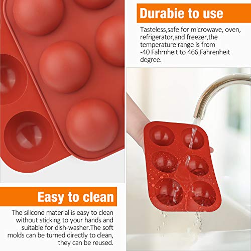 3 Pack 6 Holes Semi Sphere Chocolate Molds, BPA Free Silicone Baking Mold for Making Hot Chocolate Bombs, Cake, Jelly, Dome Mousse（Brick red）