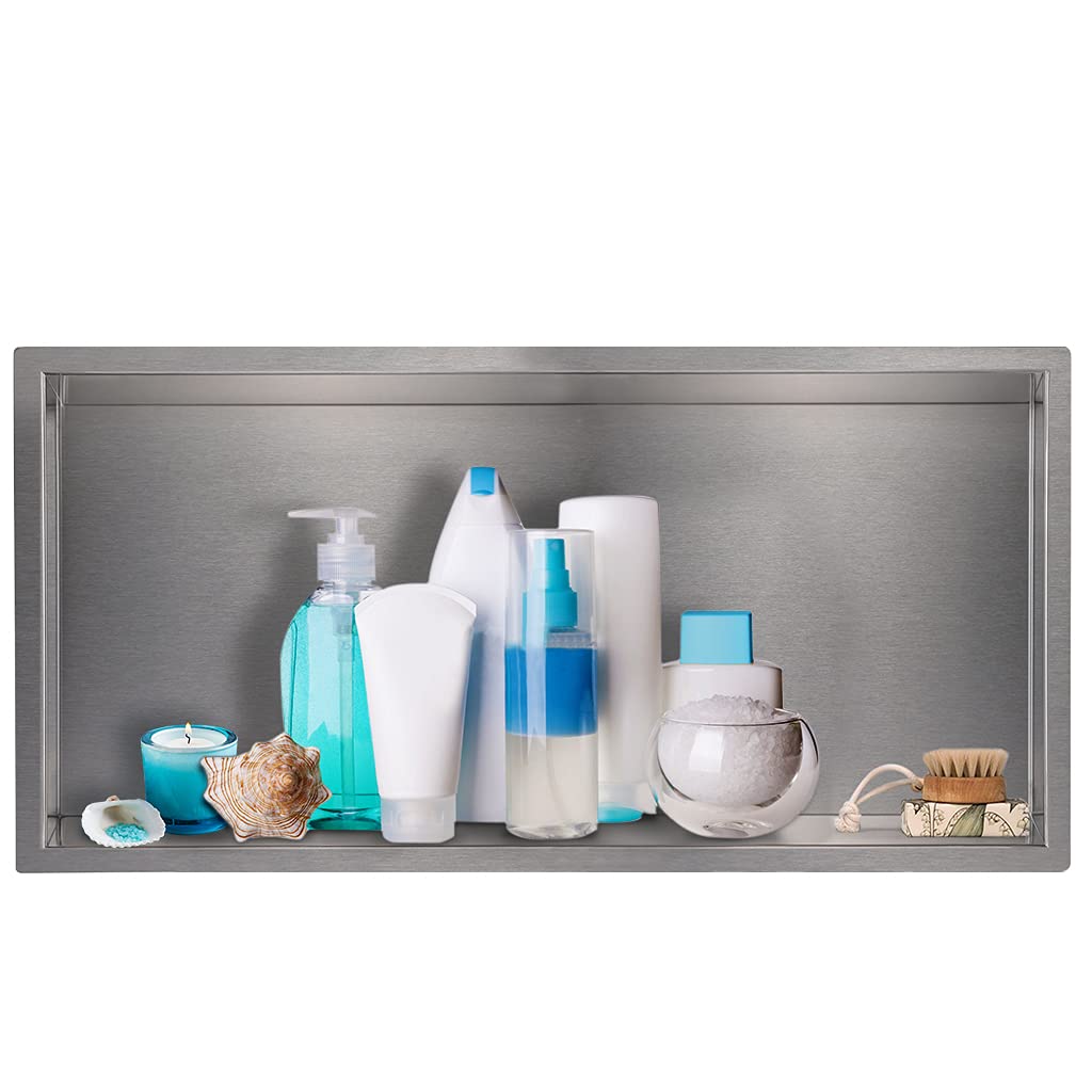 Sanbege 12x12 Brushed Gold Shower Niche - Stainless Steel Recessed Bathroom Shelf