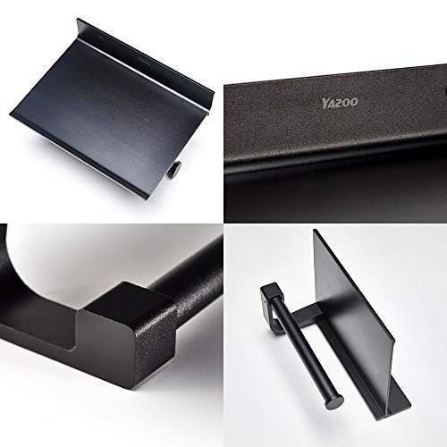 YAZOO Wall Mounted Toilet Paper Holder Black Stainless Steel Roll Holder With Mobile Phone Storage Shelf Adhesive Bathroom Accessories (Black-Two ways install) - Thumbnail 5