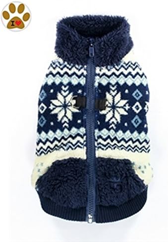 Blue Snowflake Plush Polar Fleece Sweater Vest and Pin Set - for Dog Sizes XS – L (Large - Chest 16-18", Neck 13.5”, Blue Snowflake)