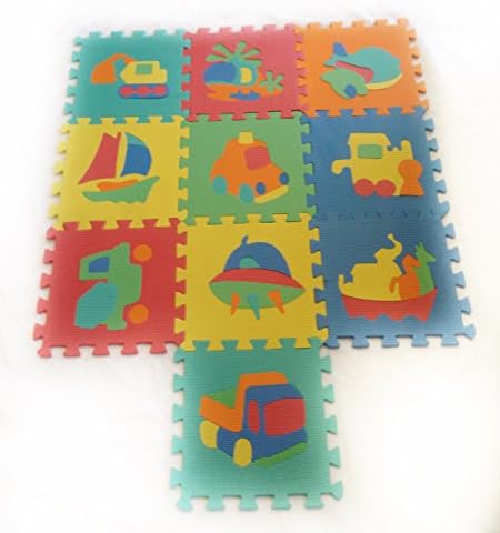 Transportation Puzzles Play Mat 10 tile EVA Foam Rainbow Floor