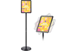 RedChili Floor Standing Sign Holder Stand, 8.5x11 Inches Stand Up Sign Holder with 360° Rotated Snap-Open Frame Height Adjustable Tall Sign Stand Vertical Horizontal View Display for Stores Schools Restaurants (Black, Round Corner)