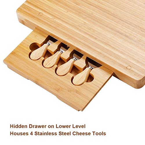 5 pcs Cheese Stainless Steel Knife Bamboo Cutting Board Set Compact And Convenient