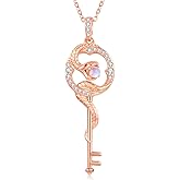 MOPOPOK Snake Necklace S925 Sterling Silver Moonstone Snake Pendant Key Necklace Protection Jewelry Gifts for Women Christmas Mother's Day Birthday