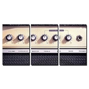 3 Piece Canvas Wall Art - Closeup of Retro Electric Guitar Amplifier - Modern Home Art Stretched and Framed Ready to Hang - 16"x24"x3 Panels