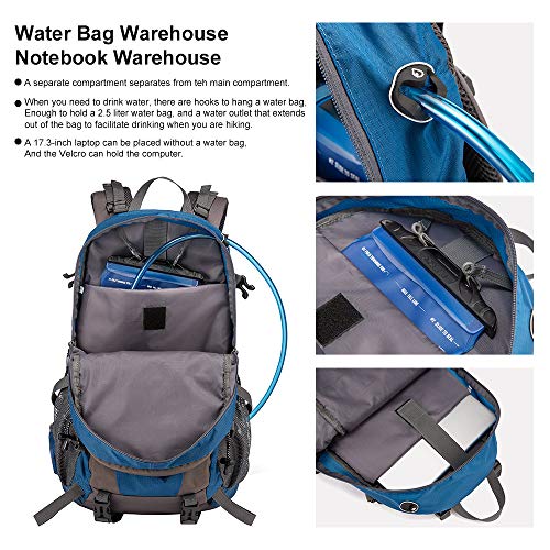 Sucipi Lightweight Hiking Backpack 40L Small Camping Travel Hydration Backpack Daypack for Men Women Blue