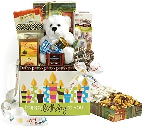 Happy Birthday Gift Box with Plush Teddy Bear, chocolates and sweets.