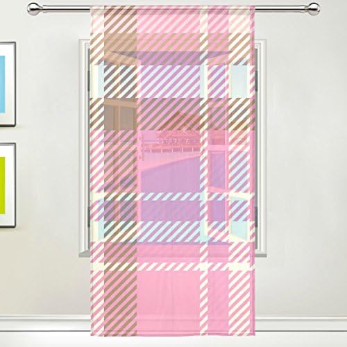 Tulle Voile Window Decoration Long Sheer Curtain,Stripes And Checks,Gauze Curtain Drape Panel Valance 55 x 118 inch.Single panel