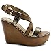 Ollio Womens Shoe Vintage Burnish Wedge Cross Strap Sandal