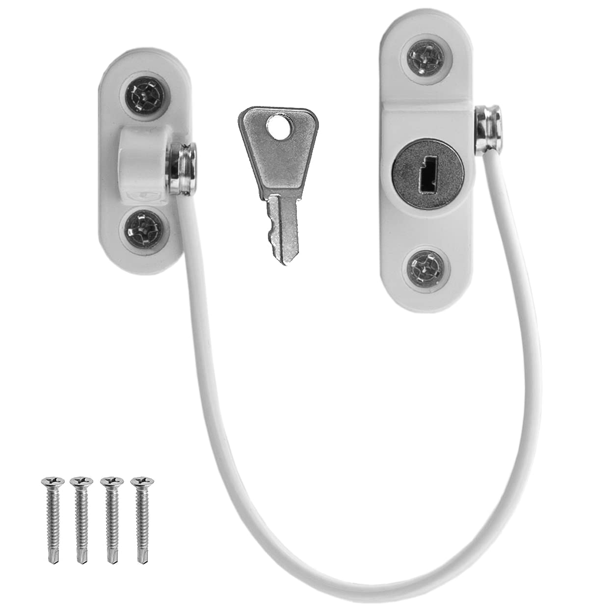 2 x Cable Restrictor UPVC Windows Ventilation Lock-Child & Baby Safety Extra Security Wire-with Screws, White