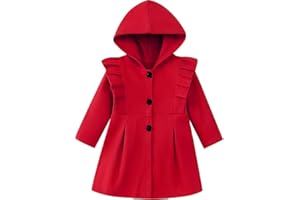 USKIDKK Toddler Baby Girl Clothes Jacket Coat Long Sleeve Solid Color Buttons Hooded Trench Coat Dress Fall Winter Outfit