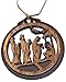 Holy Land Market Two Layers Mahogany with Olive Wood Magi offering Gifts to The New Born Messiah Ornament Gift Carved by Laser - Olive Wood (6.5 cm or 2.6 inch with Certificate) and Gold String