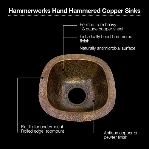 Houzer HW-SCH1BF Hammerwerks Series Undermount Copper Single Bowl Bar/Prep Sink, Antique Copper - Thumbnail 2