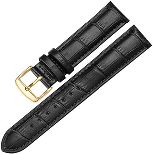 18-24mm Genuine Leather Gents Mens Gold Buckle Wrist Watch Bands Strap Replacement (23mm, Black &amp; Black Line)