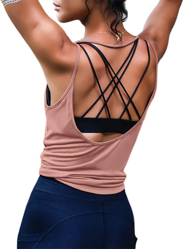 MMIW COLLECTION Women's Cute Workout Tank Tops Summer Open Back Yoga Shirts Activewear Sexy Backless Sports Tops