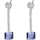 Cube Austrian Crystal Drop Long Dangle Earrings for Women 925 Sterling Silver Post Hypoallergenic Jewelry