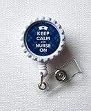 Keep Calm and Nurse On - Tartan Blue - ID Badge Holder - Badge Reel - Geeky Badge Holder, Nurse ID Badge Clip