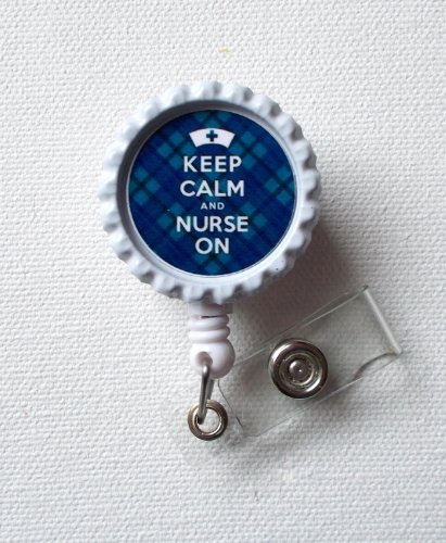Keep Calm and Nurse On - Tartan Blue - ID Badge Holder - Badge Reel - Geeky Badge Holder, Nurse ID Badge Clip