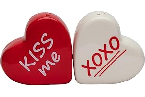 Cosmos Gifts 21064 Ceramic Valentine's Hearts Kiss me & XoXo Salt and Pepper Shakers
