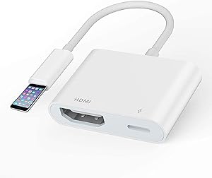 (Plug and Play) iOS Phone to HDMI Adapter 1080P Converter with Charging Port for iPhone 11/XS/SE/XR/X/8/7/6/5/ipad to TV/ Projector/ Monitor