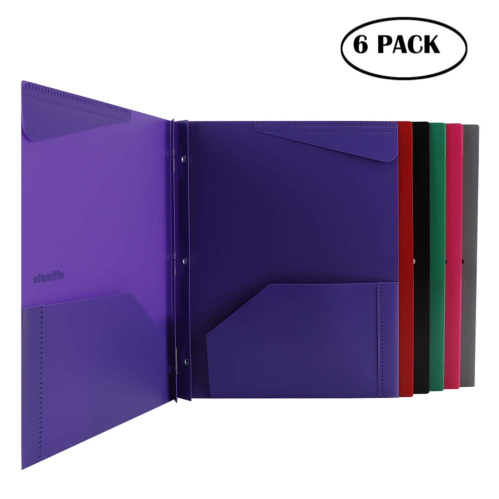 Plastic Folders with Pockets and Prongs 6PCS Heavy Duty Plastic Folders with Pockets Letter Size Assorted Colors for School Work and Home File Folder