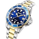 SONGDU Fashion Men’s Quartz Gold Plated Two Tone Stainless Steel Watch with Blue Face and Gift Box