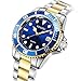 SONGDU Fashion Men’s Quartz Gold Plated Two Tone Stainless Steel Watch with Blue Face and Gift Box