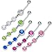 Vcmart 5 pcs Jeweled Belly Button Rings Dangle Surgical Steel 5 Different Colors CZ Navel Rings