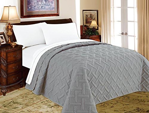 Decarl Bed Quilts Solid Color Lightweight Geometric Soft Comforter Bedding Summer Quilts, King, Silver